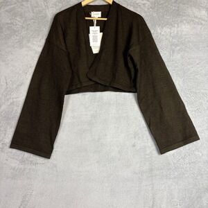 Veiled Cropped Knit Cardigan Shrug Black Forest Green Medium NWT Luxury